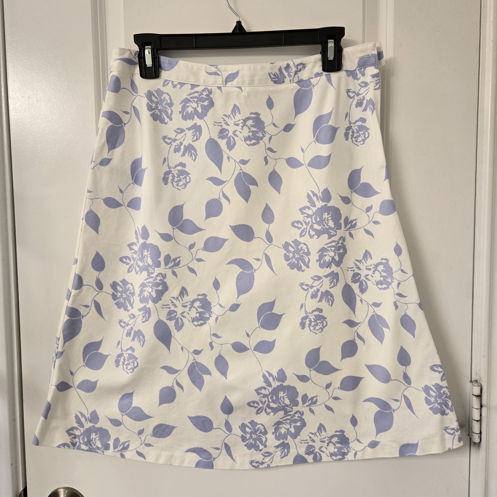 Ann Taylor Floral A-Line Skirt in White and Blue